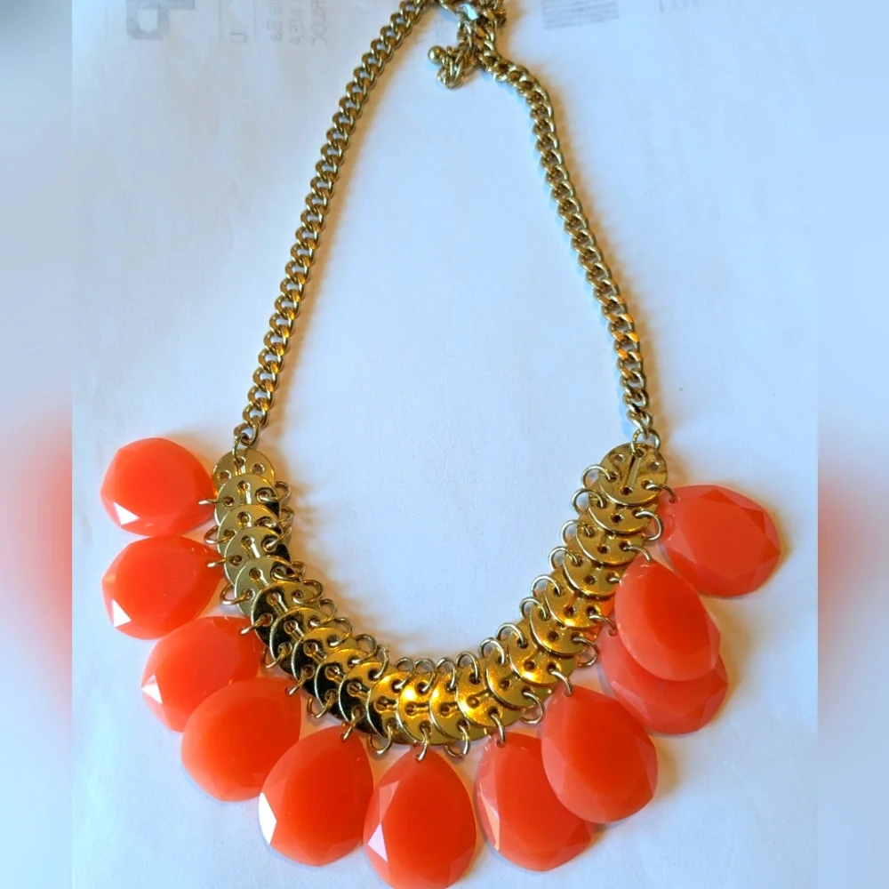 Vintage Y2k Elegant Gold and Orange Statement Necklace - Picture 2 of 5